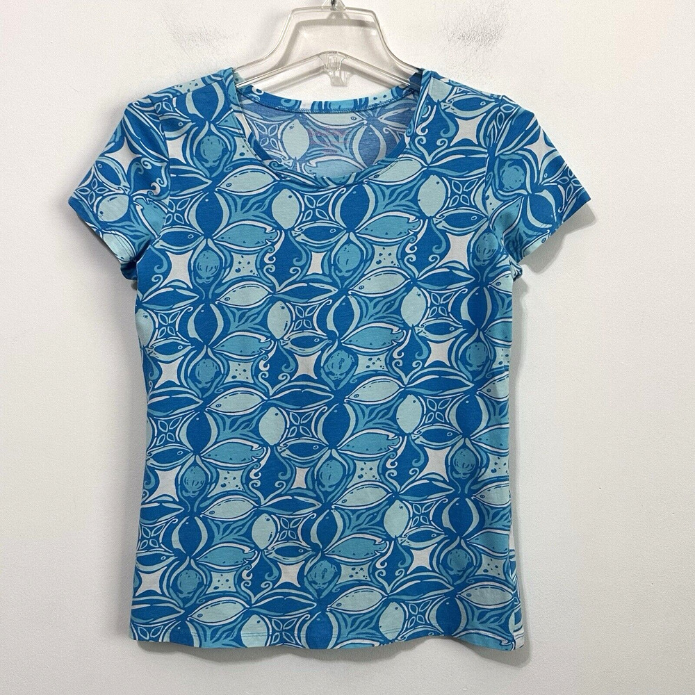 Lilly Pulitzer Karrie Top Tee S Short Sleeve Ariel Blue What A Racquet Summer